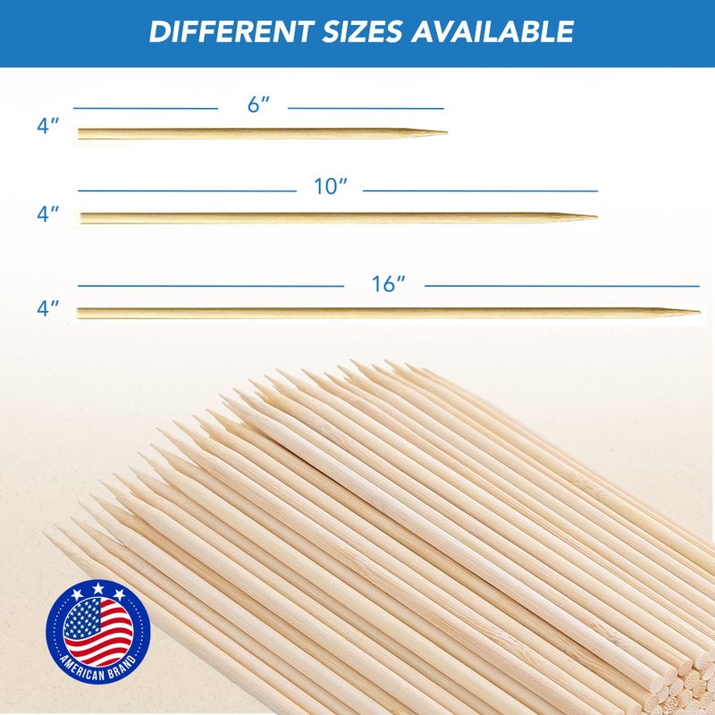 rebEarth 6 inch Wood Skewers bamboo thick pointy sticks for grilling Shish Kebob x100 pieces, Kitchen, Crafting and Party, Barbeque, Fondue, Long Toothpicks, Marshmallow Roasting for Campfire, Camping - Image 1